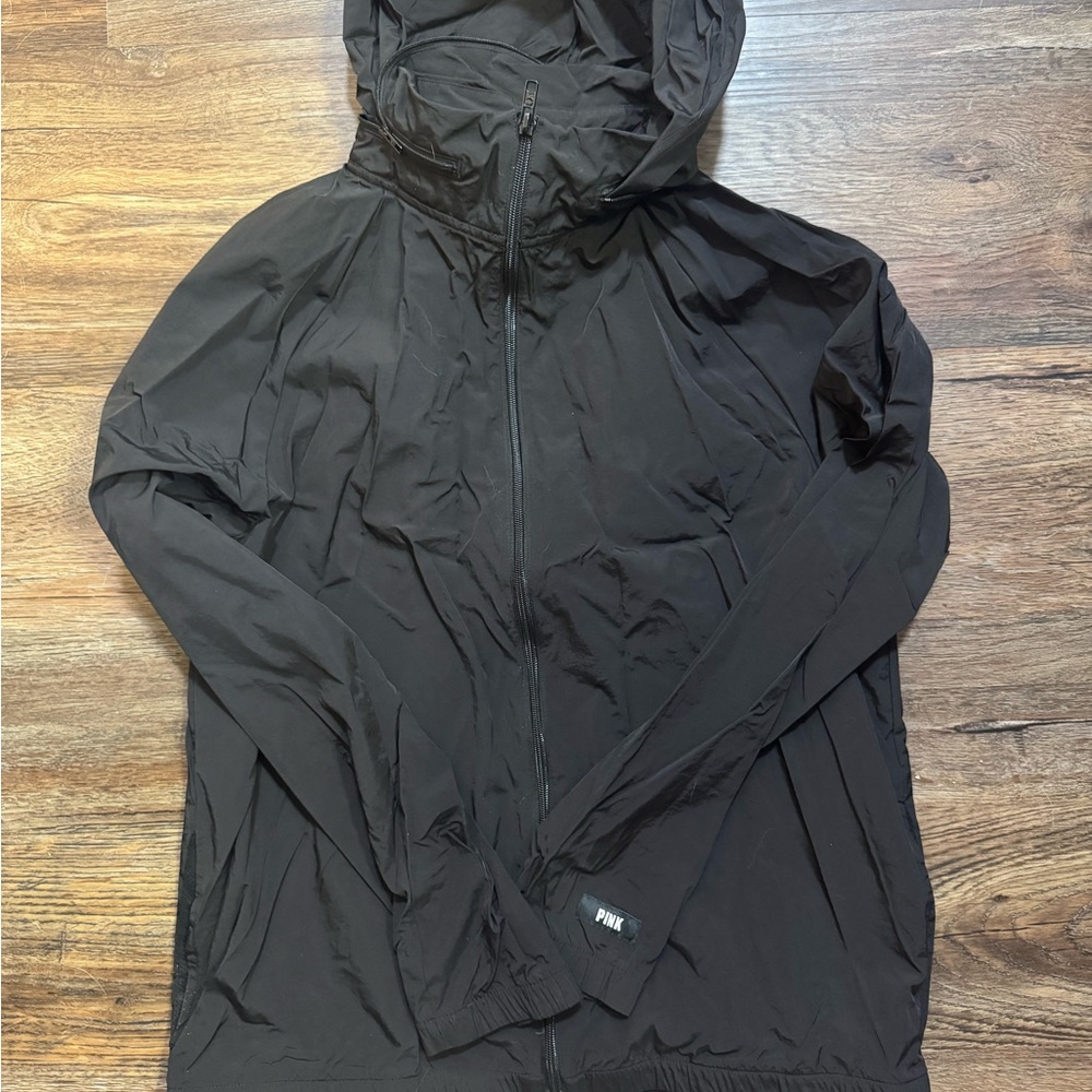 Pink (Victoria’s Secret) Women’s Black Hooded Jacket. Wind breaker